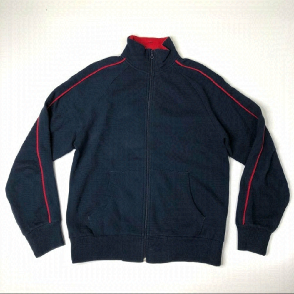 Old NAVY Men’s Varsity Navy Red Trimmed Active Zip-up Fleece Lined Sweater